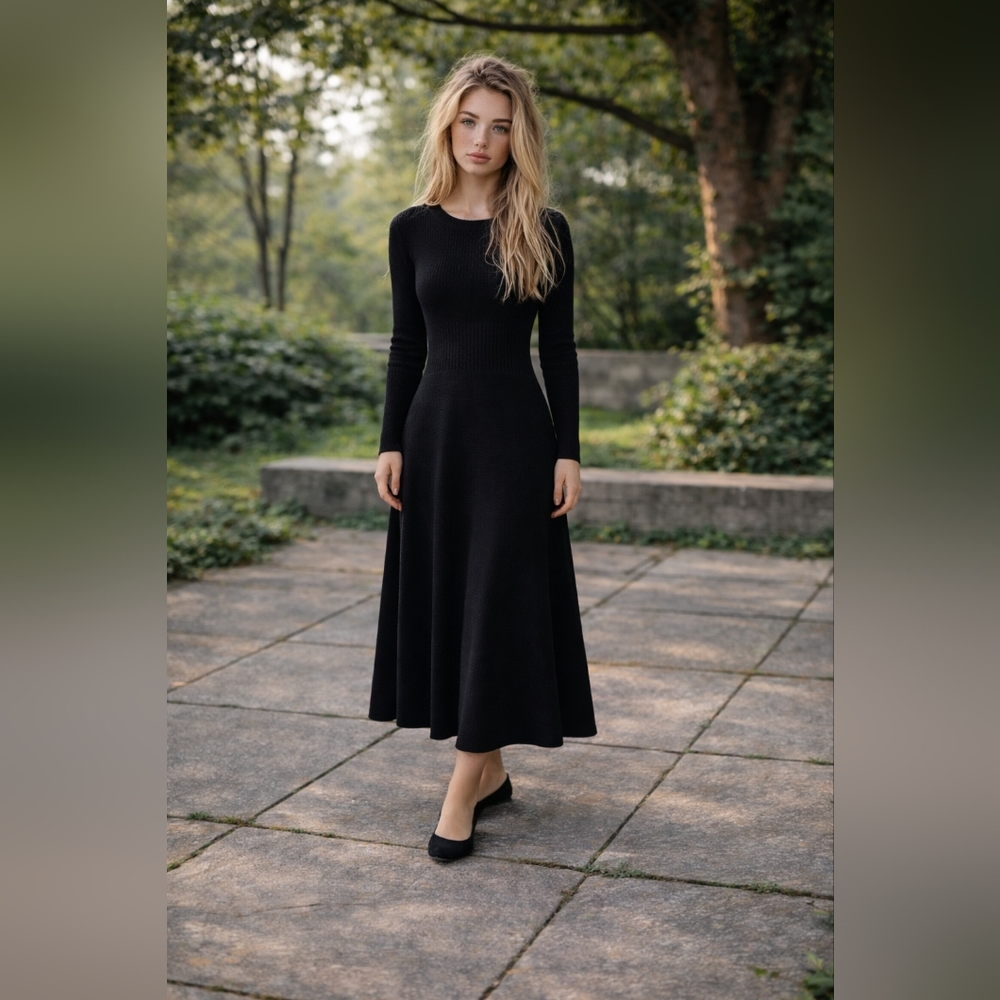 Maje Black Knit Maxi Dress | Deep Crossover V Back | Corset Waist | Size 1
